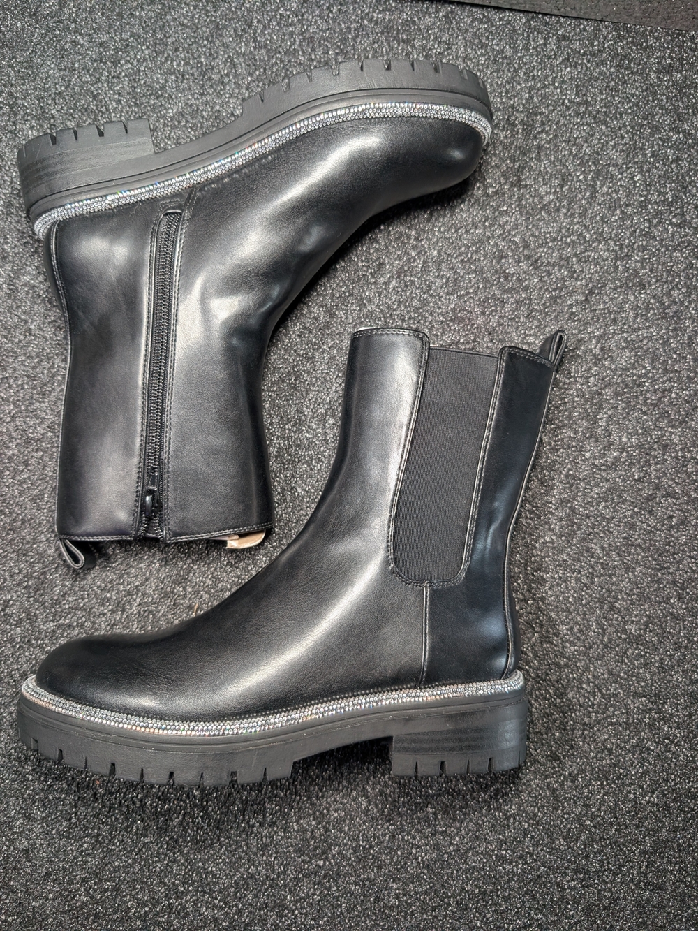 Black Chelsea Platform Boots with Decorative Trim